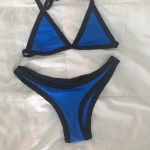 Blue and black bikini